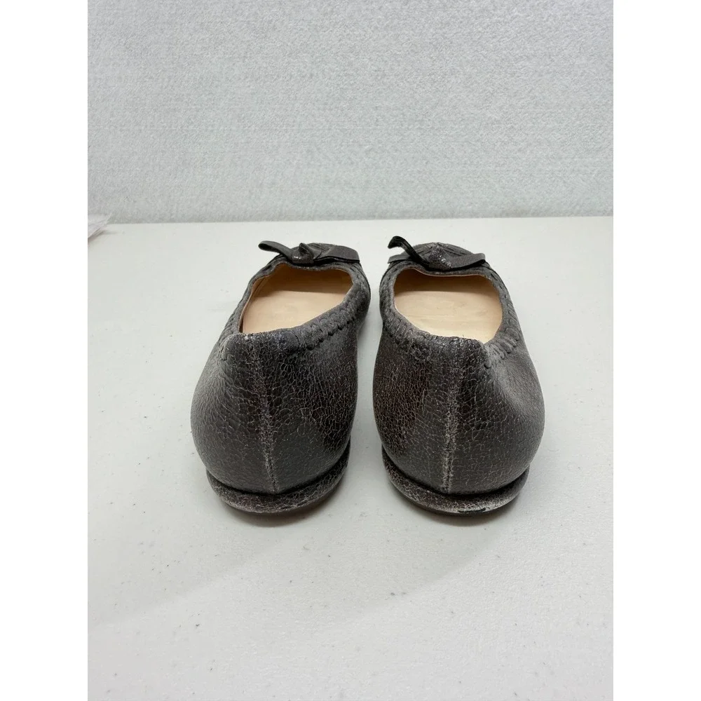 Prada Brown Distressed Cracked Leather Bow Brogue Ballet Flats Italy 39 9